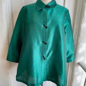 Gump’s San Francisco Jewel Tone Teal Silk Blend Swing Tunic Blouse XL